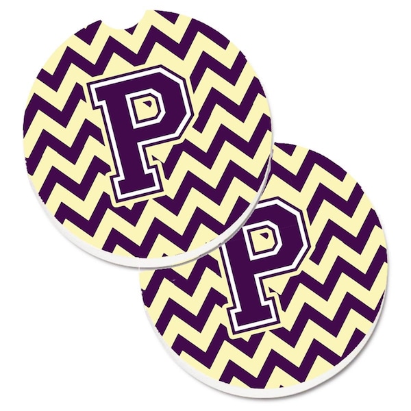 Carolines Treasures Letter P Chevron Purple and Gold Cup Holder Car Coaster, PK2 CJ1058-PCARC - main